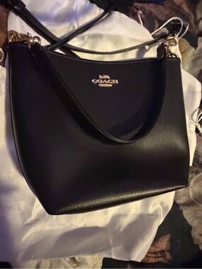 Coach Black Leather Shoulder Tote with Gold Hardware